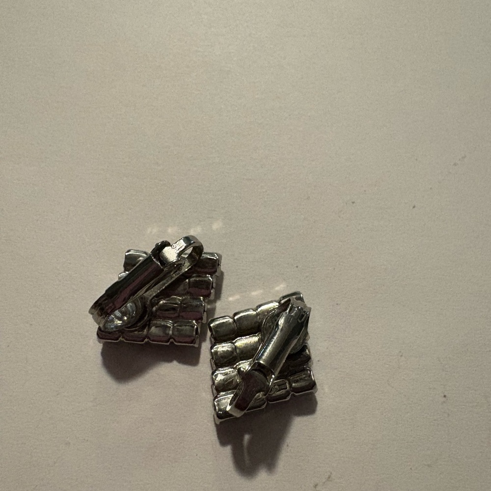 Silver Rhinestone Square Earrings - image 4